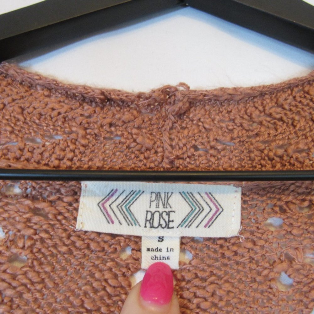 Pink Rose Crochet Open Front Cardigan Sweater - Picture 3 of 8